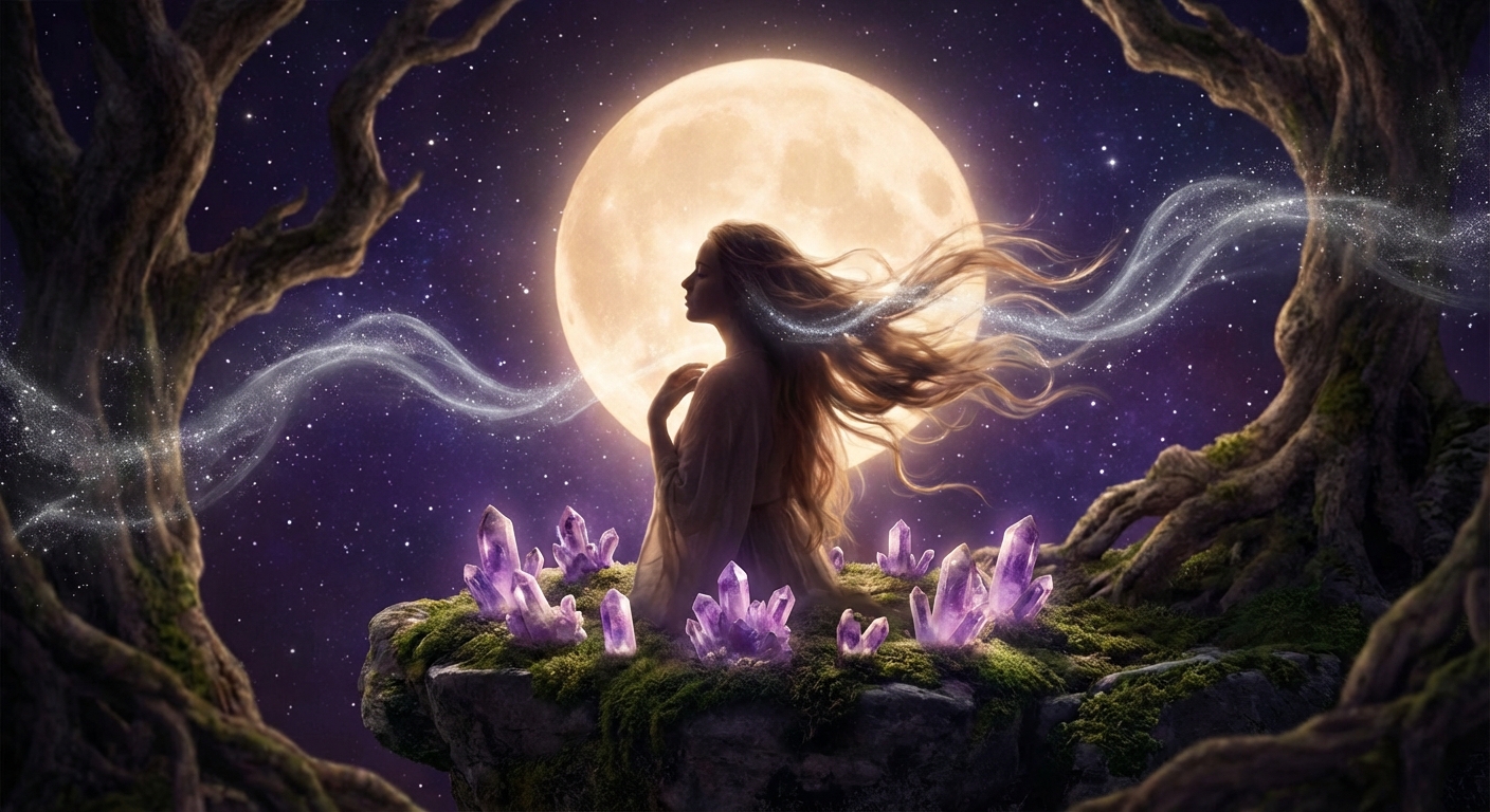 Image spirituelle pour Cheveux Revitalisés : Coupe de Lune pour Croissance et Éclat