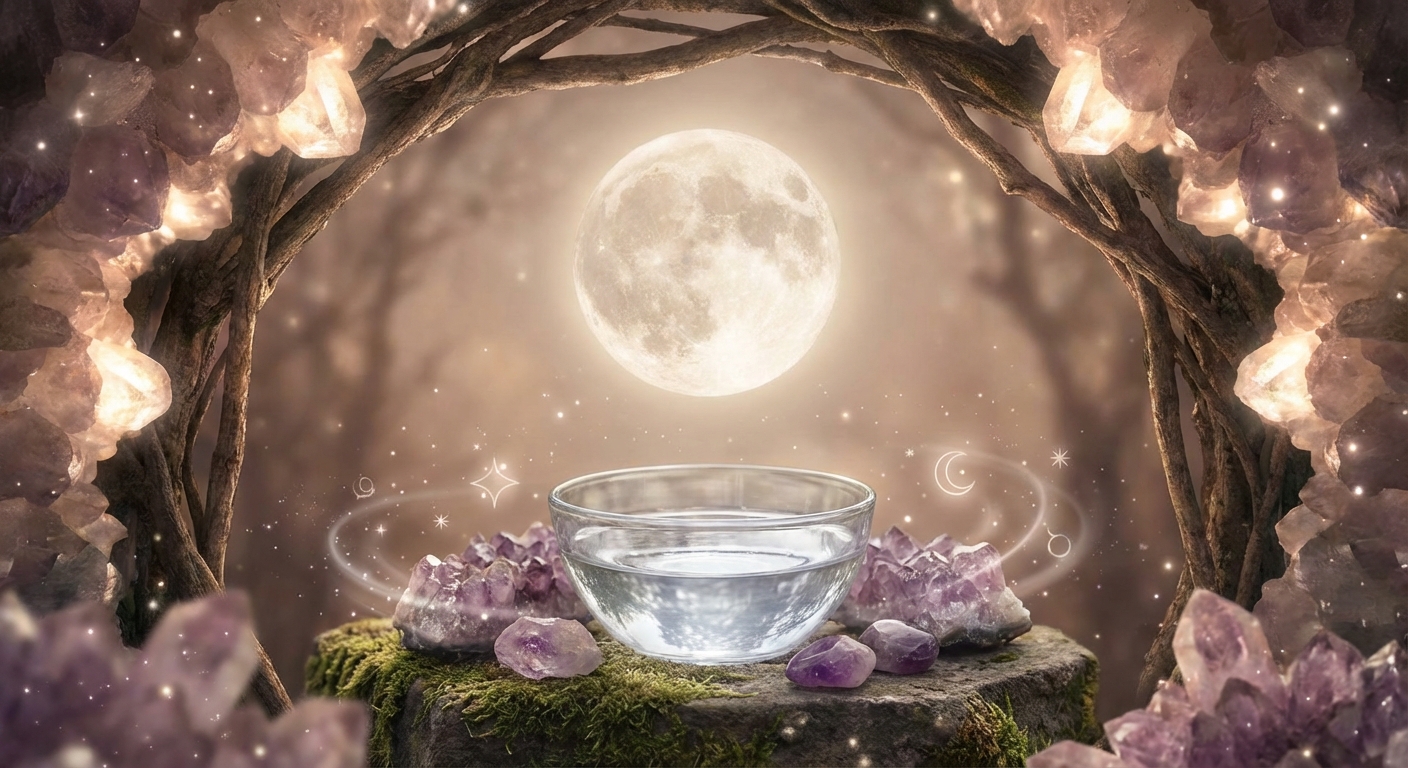 Image spirituelle pour Le Pouvoir Cristallin : Purifier votre Vie avec l'Eau de Pleine Lune