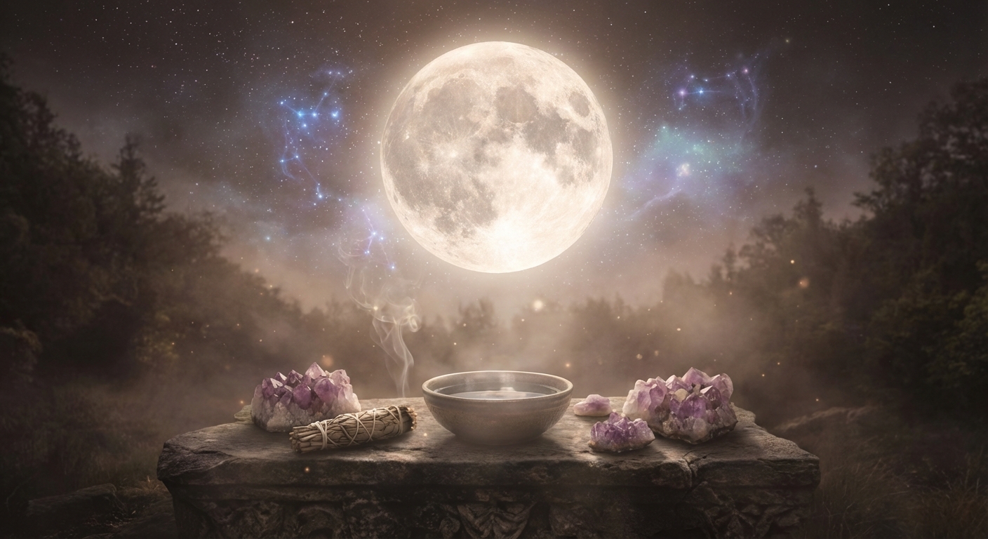 Image spirituelle pour Célébrer la Super Lune : Rituel de Transformation et de Manifestation
