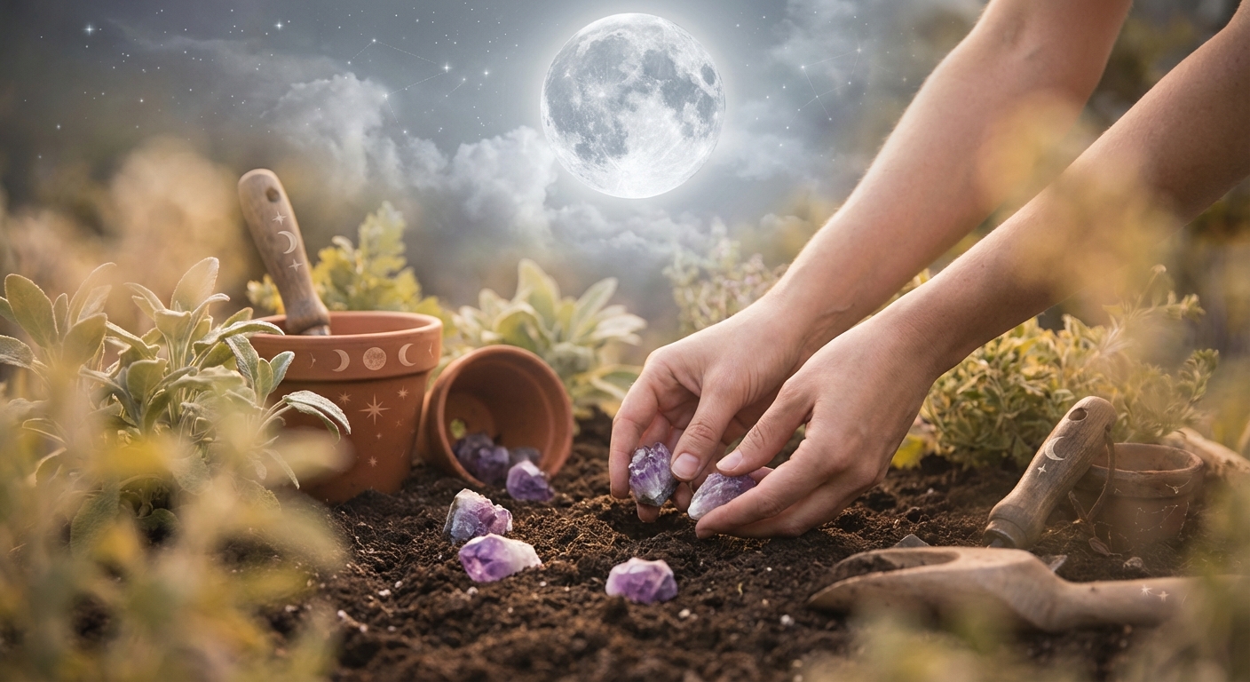 Image spirituelle pour Cultiver son Jardin avec les Cycles de la Lune : Rituels et Pratiques Biodynamiques